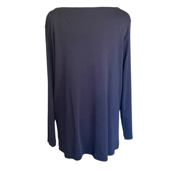Chico's Navy Blue Knit Tunic Boat Neck Snap Cuff XXL Pima Cotton Fall Casual - Picture 5 of 7